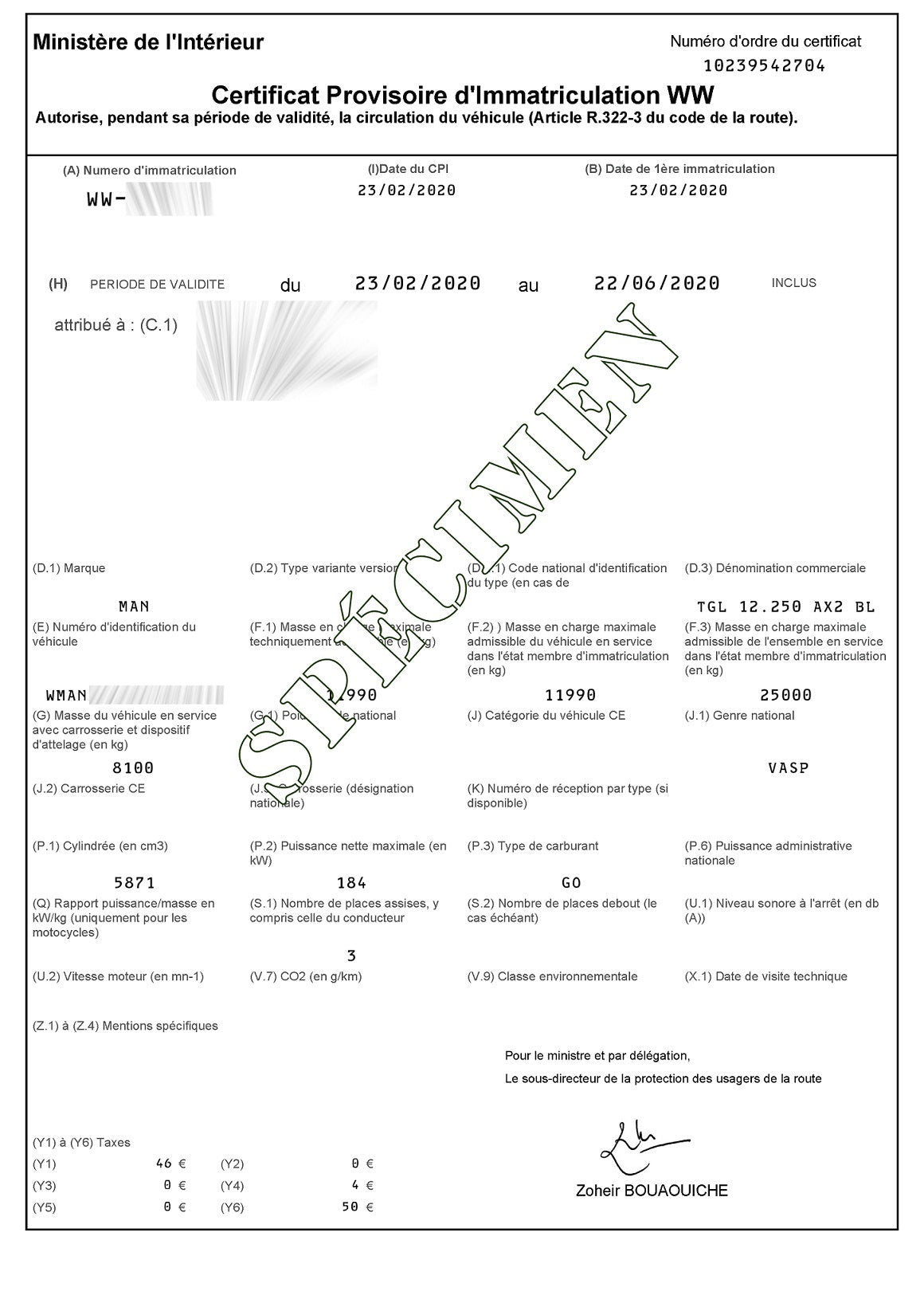 IMMATRICULATION PROVISOIRE (WW)